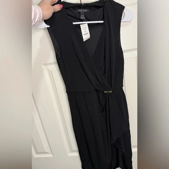 WHBM Black Wrap Dress Sleeveless Surplice Neck Elegant Draped Classic EveningNWT - Picture 1 of 3